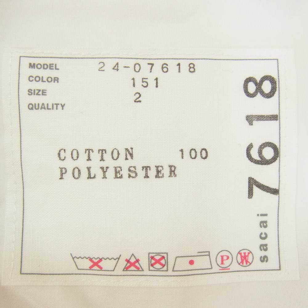 Sacai サカイ 24-07618 Thomas Mason トーマスメイソン Cotton Poplin Pullover タック レース トップス 半袖 シャツ ホワイト系 2【中古】
