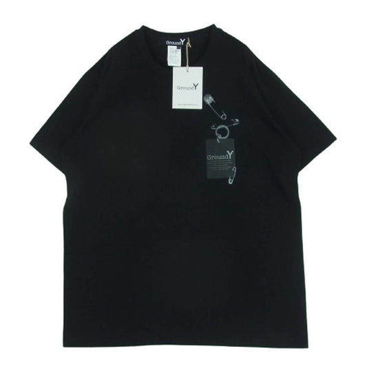 グラウンド ワイ ヨウジヤマモト 25SS GP-T61-070 COTTON JERSEY TROMPE-L'OEIL PIN T-SHIRT スカルピン プリント Tシャツ 半袖 カットソー ブラック系 3【極上美品】【中古】