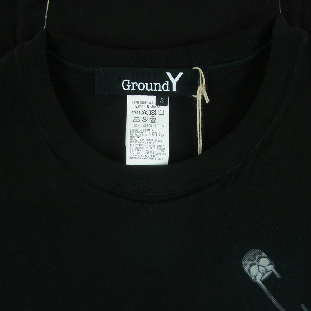 グラウンド ワイ ヨウジヤマモト 25SS GP-T61-070 COTTON JERSEY TROMPE-L'OEIL PIN T-SHIRT スカルピン プリント Tシャツ 半袖 カットソー ブラック系 3【極上美品】【中古】