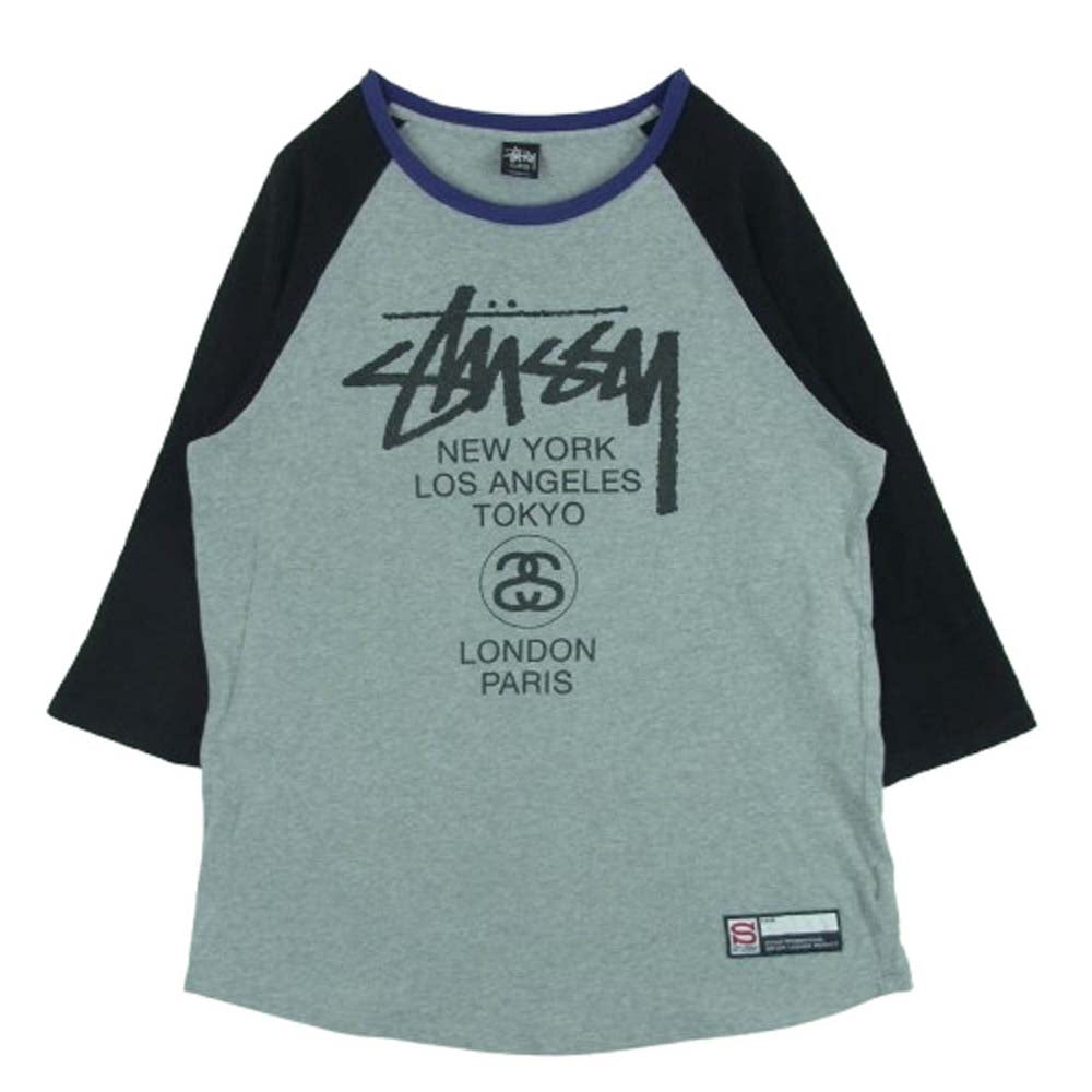 STUSSY ステューシー ロゴプリント ラグランスリーブ カットソー 長袖 コットン 中国製 グレー系 ブラック系 XL5【中古】