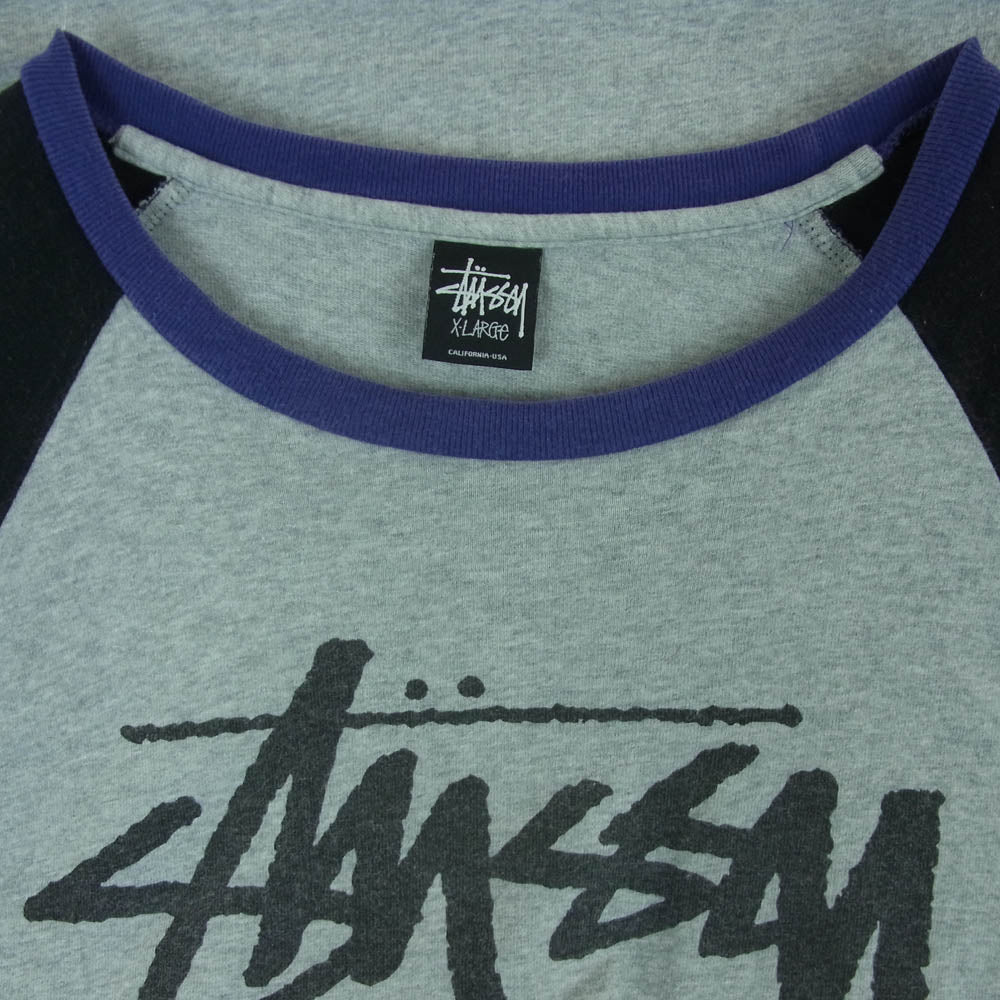 STUSSY ステューシー ロゴプリント ラグランスリーブ カットソー 長袖 コットン 中国製 グレー系 ブラック系 XL5【中古】