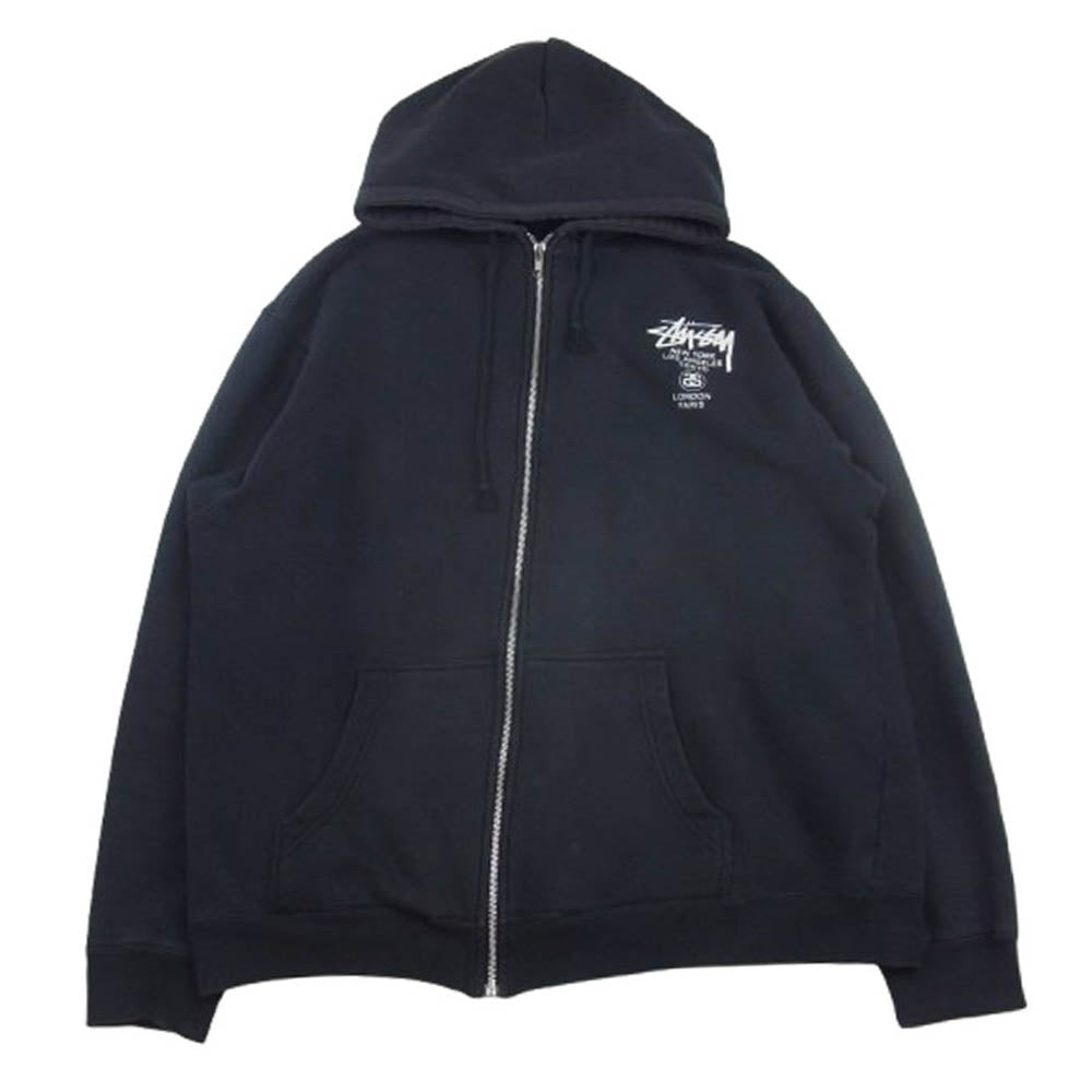 STUSSY ステューシー バックスニーカープリント シャネルロゴ ジップパーカー ブラック系 L【中古】