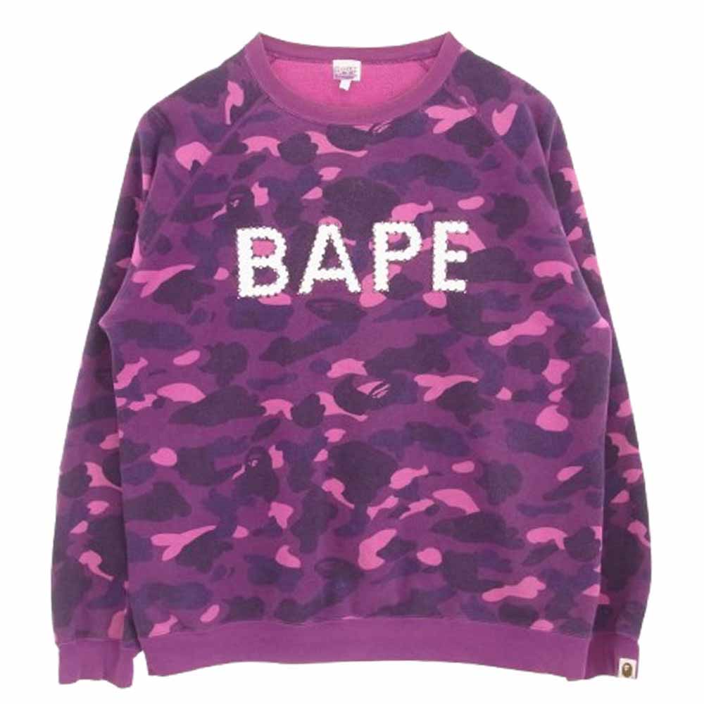 A BATHING APE アベイシングエイプ 00s BAPE ロゴ ライトストーン スウェット パープル系 XL【中古】