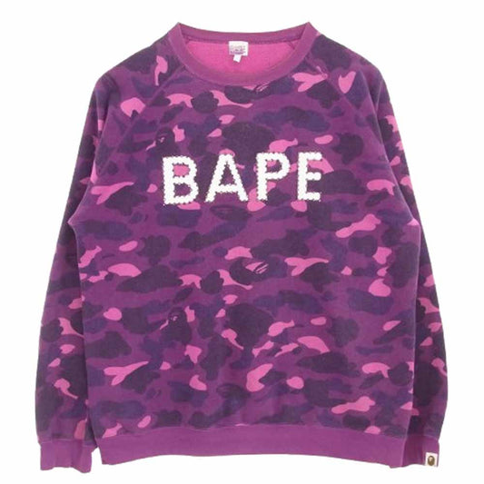 A BATHING APE アベイシングエイプ 00s BAPE ロゴ ライトストーン スウェット パープル系 XL【中古】