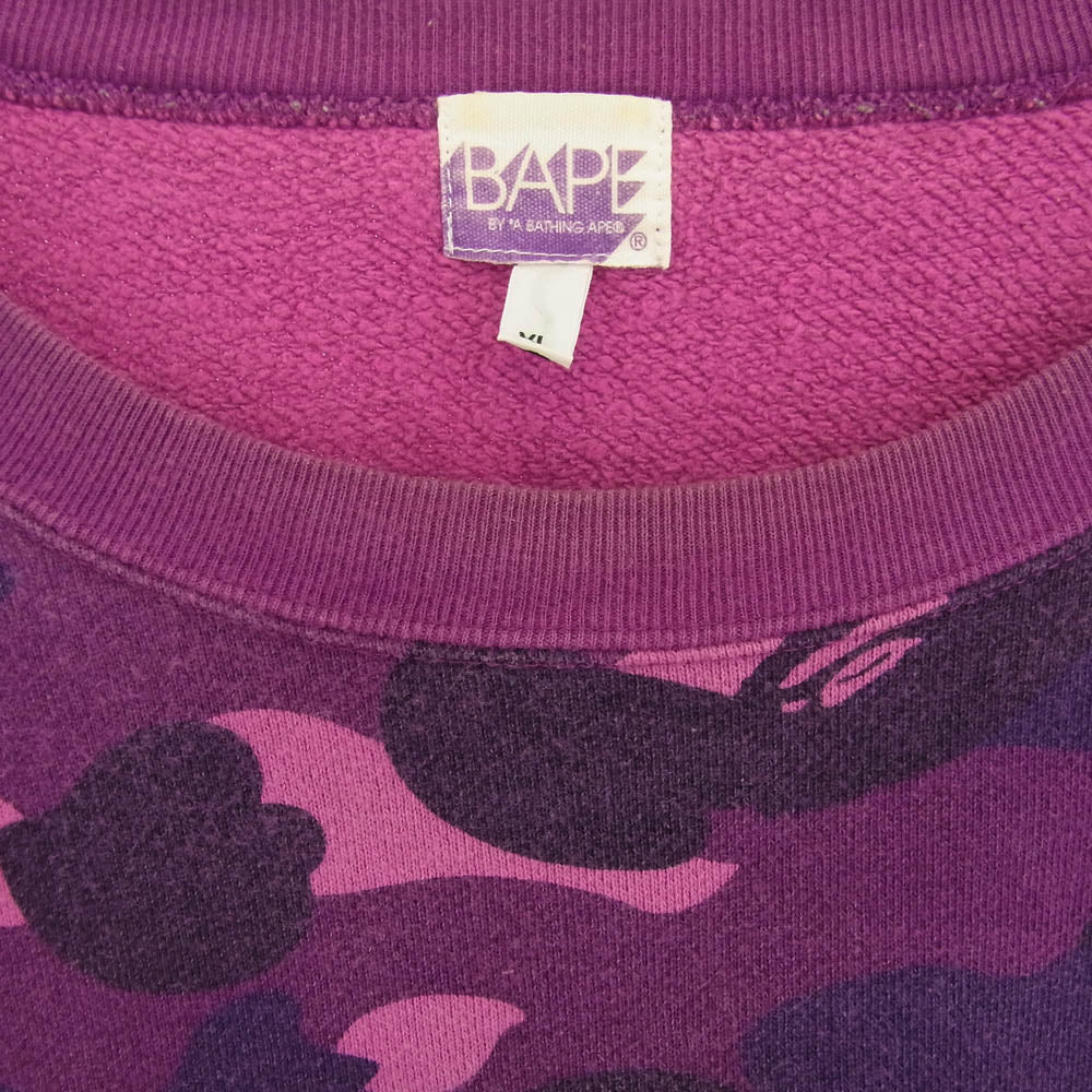 A BATHING APE アベイシングエイプ 00s BAPE ロゴ ライトストーン スウェット パープル系 XL【中古】