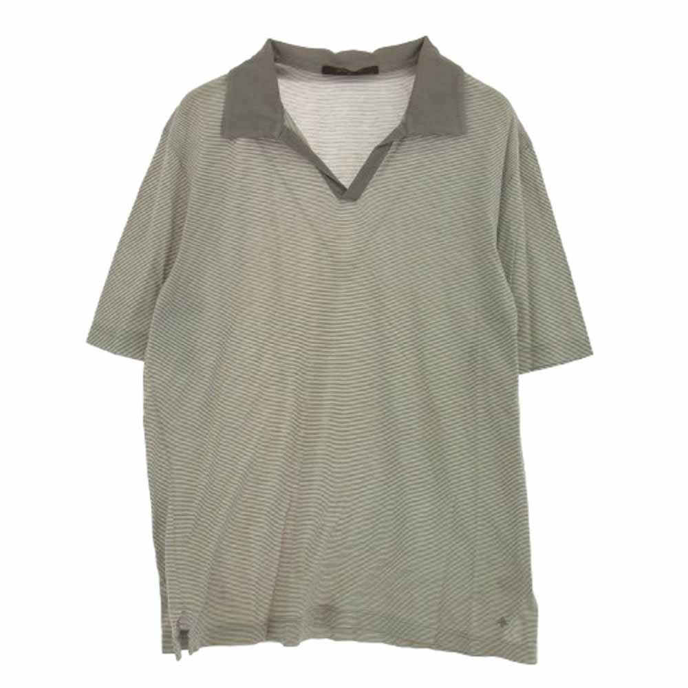 LOUIS VUITTON ルイ・ヴィトン スキッパー ボーダー 半袖 ポロシャツ グレー系 M【中古】