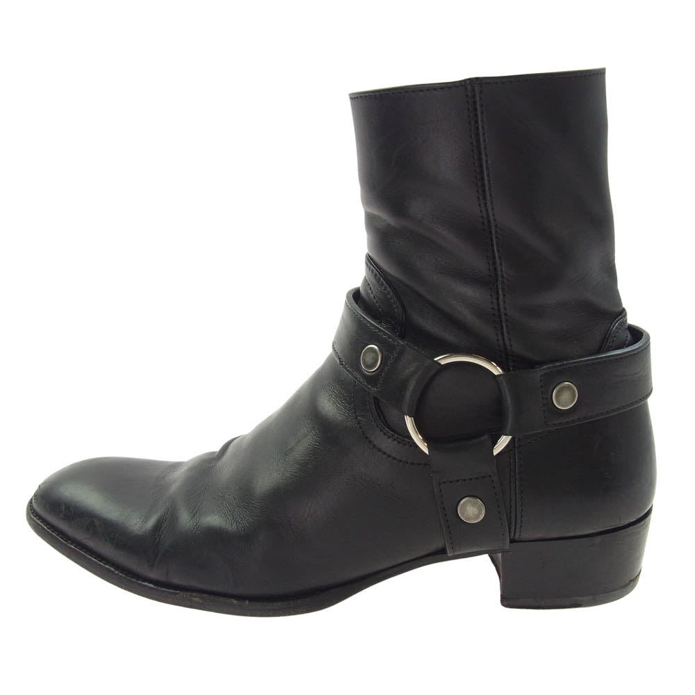 SAINT LAURENT サンローラン 634225 WYATT 40 HARNESS BOOT ワイアット ハーネスストラップ サイドジップ リング ブーツ ブラック系 41【中古】