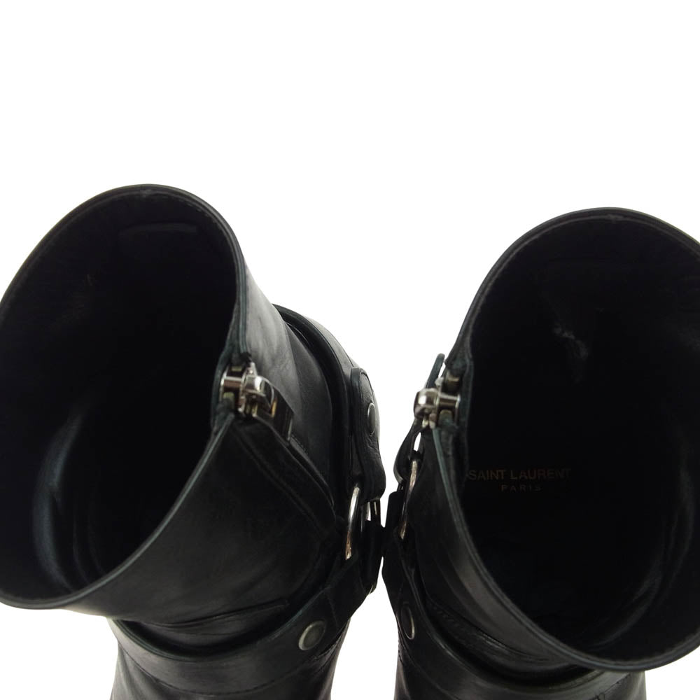 SAINT LAURENT サンローラン 634225 WYATT 40 HARNESS BOOT ワイアット ハーネスストラップ サイドジップ リング ブーツ ブラック系 41【中古】