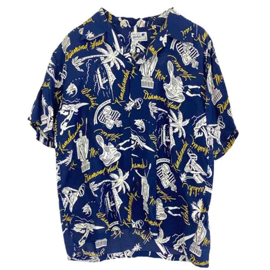 SUN SURF サンサーフ SS37574 SPECIAL EDITION HISTORICAL EVIDENCE スペシャル 洋柄 アロハ ハワイアン シャツ ネイビー系 M【中古】