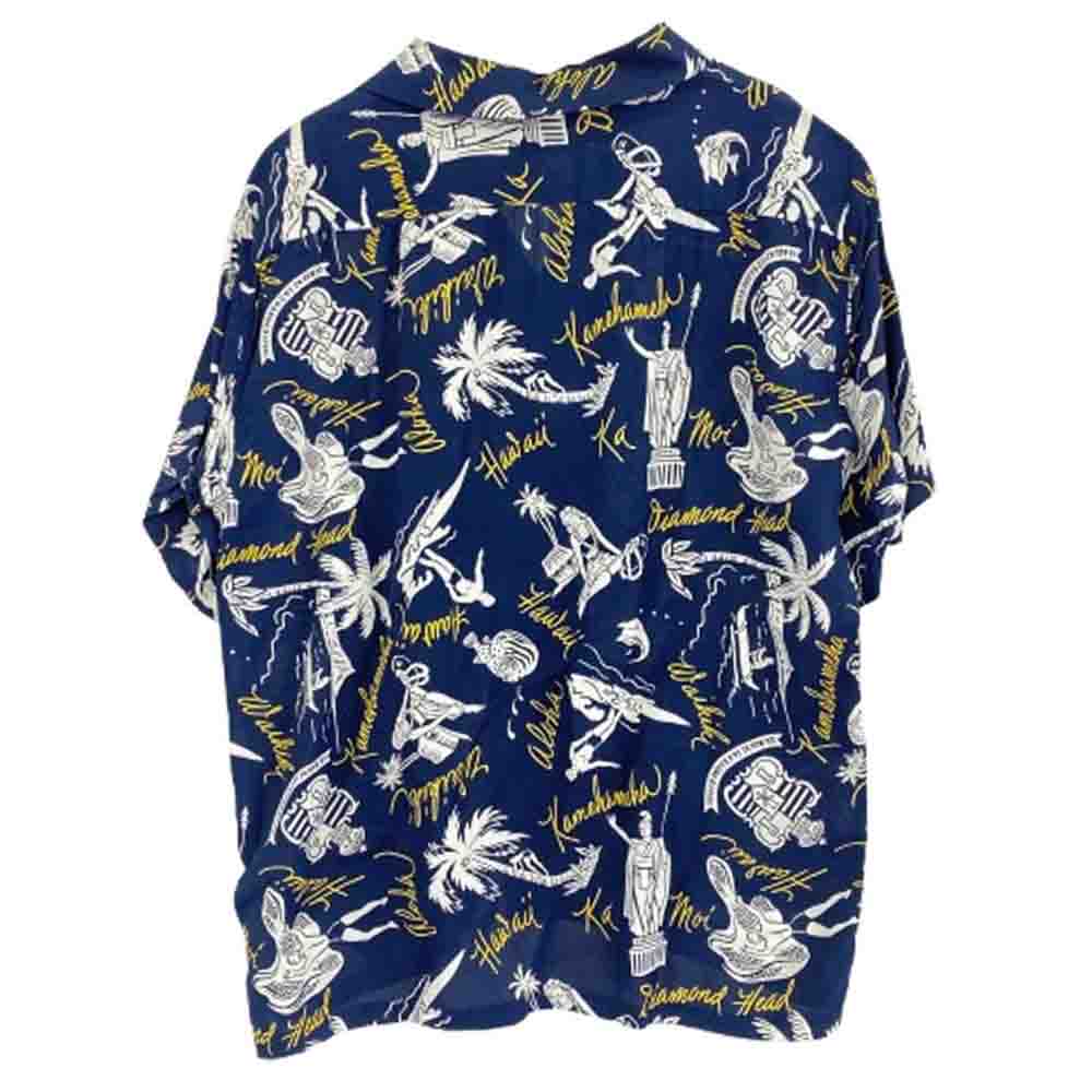 SUN SURF サンサーフ SS37574 SPECIAL EDITION HISTORICAL EVIDENCE スペシャル 洋柄 アロハ ハワイアン シャツ ネイビー系 M【中古】