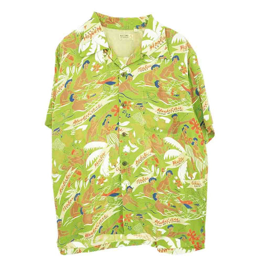 SUN SURF サンサーフ SS38717 SPECIAL EDITION KEONI OF HAWAII HOOLAULEA IN HAWAII by JOHN MEIGS スペシャル 洋柄 アロハ ハワイアン シャツ ライトグリーン系 L【中古】