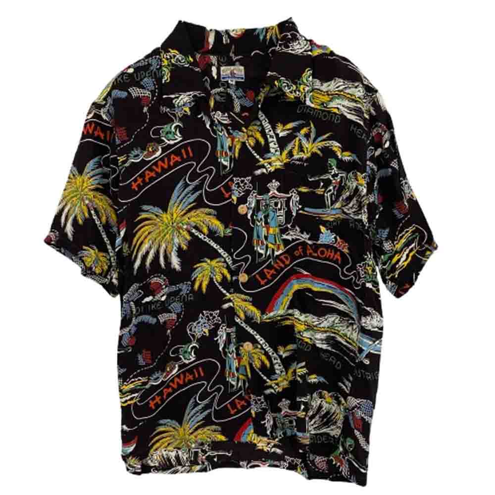 SUN SURF サンサーフ SS37860 SPECIAL EDITION LAND OF ALOHA DISCOVERED スペシャル 洋柄 アロハ ハワイアン シャツ ダークブラウン系 M【中古】