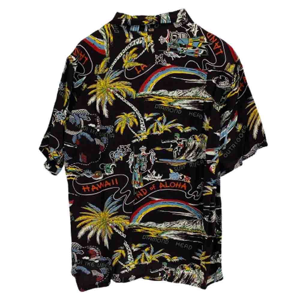 SUN SURF サンサーフ SS37860 SPECIAL EDITION LAND OF ALOHA DISCOVERED スペシャル 洋柄 アロハ ハワイアン シャツ ダークブラウン系 M【中古】