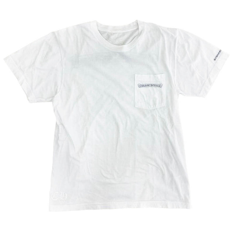 CHROME HEARTS クロムハーツ（原本無） スクロールラベル ポケット 半袖  Tシャツ ホワイト系 M【中古】