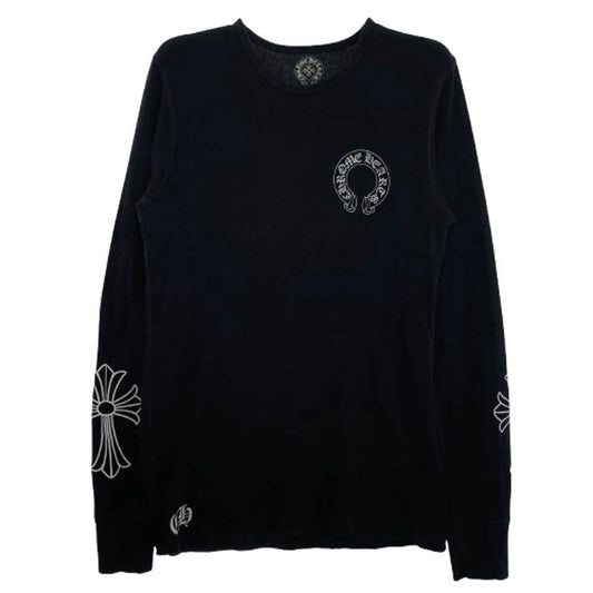 CHROME HEARTS クロムハーツ（原本無） Thermal L/S Tee スクロールラベル CHプラス ロゴ サーマル長袖Tシャツ ブラック系 M【中古】