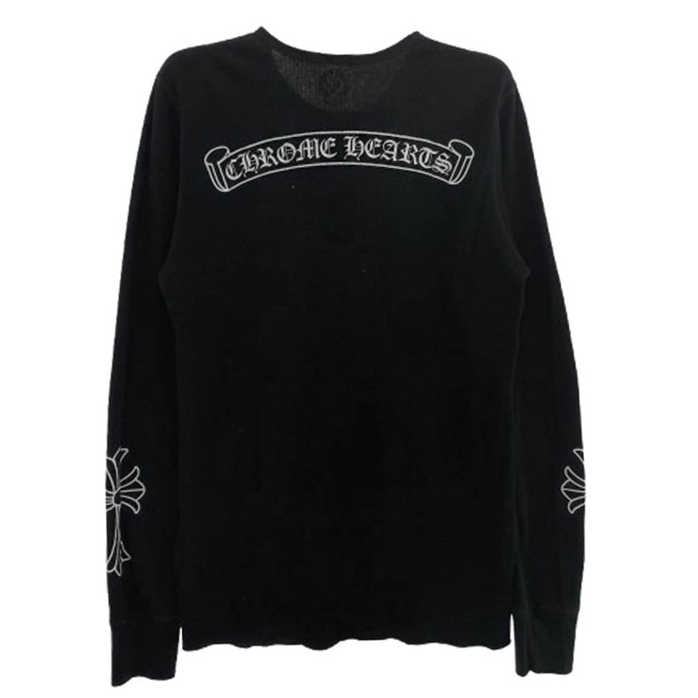 CHROME HEARTS クロムハーツ（原本無） Thermal L/S Tee スクロールラベル CHプラス ロゴ サーマル長袖Tシャツ ブラック系 M【中古】