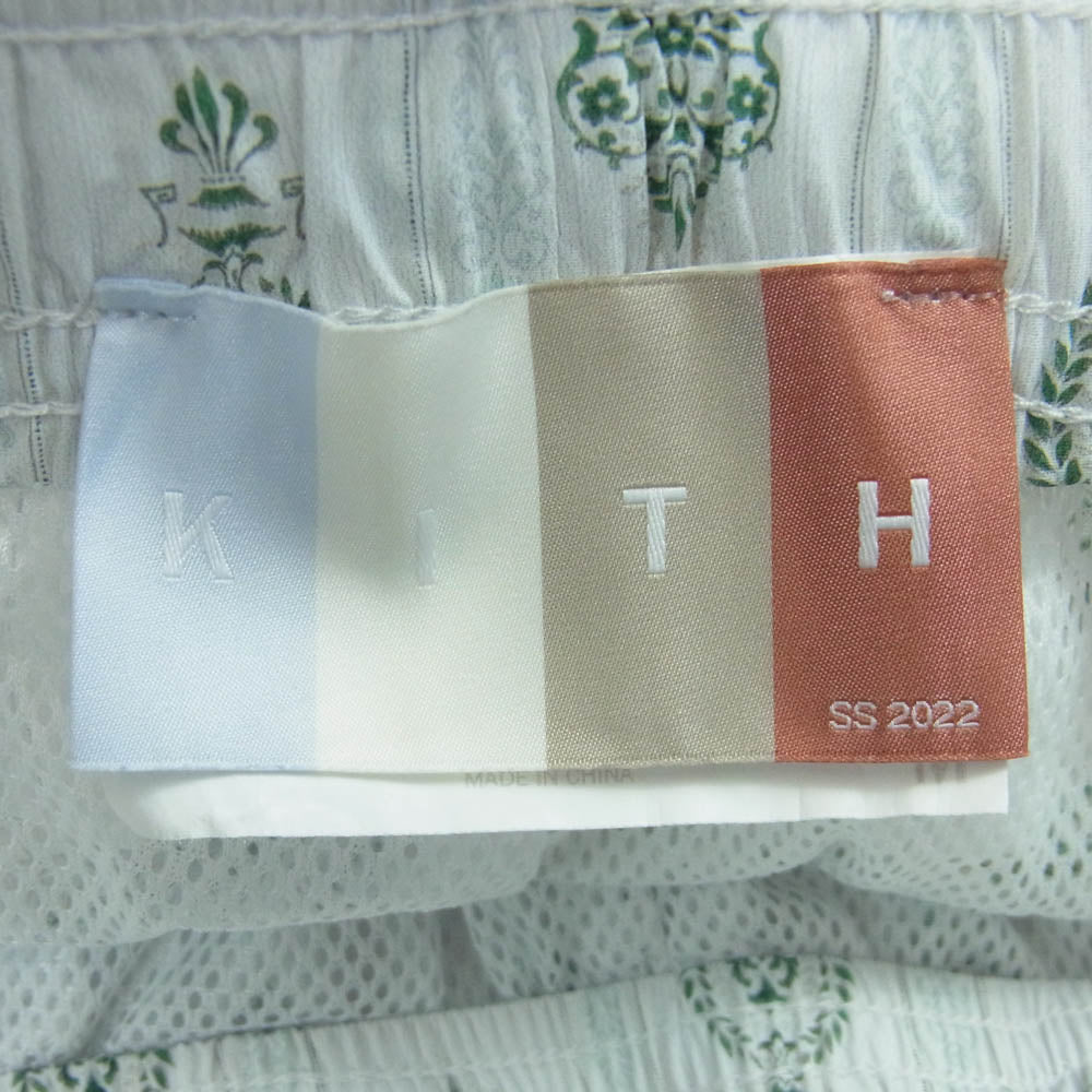 KITH キス 総柄 ナイロン ショーツ ハーフ ショート パンツ 中国製 ライトブルー系 グリーン系 ホワイト系 M【中古】