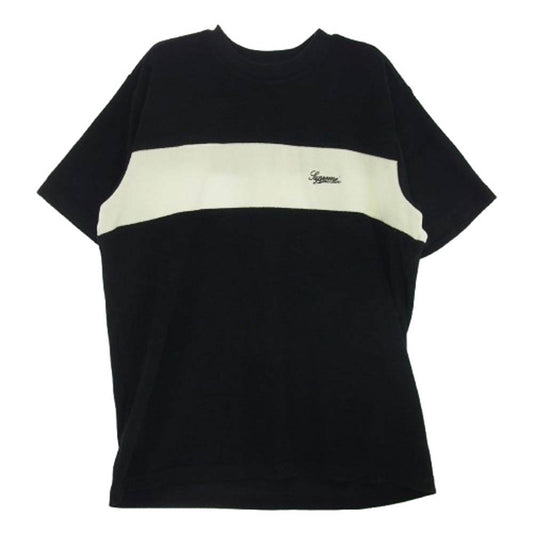 Supreme シュプリーム 18SS Chest Stripe Terry Top スクリプト ロゴ刺繍 チェスト ストライプ 半袖 パイル Tシャツ ブラック系 L【中古】
