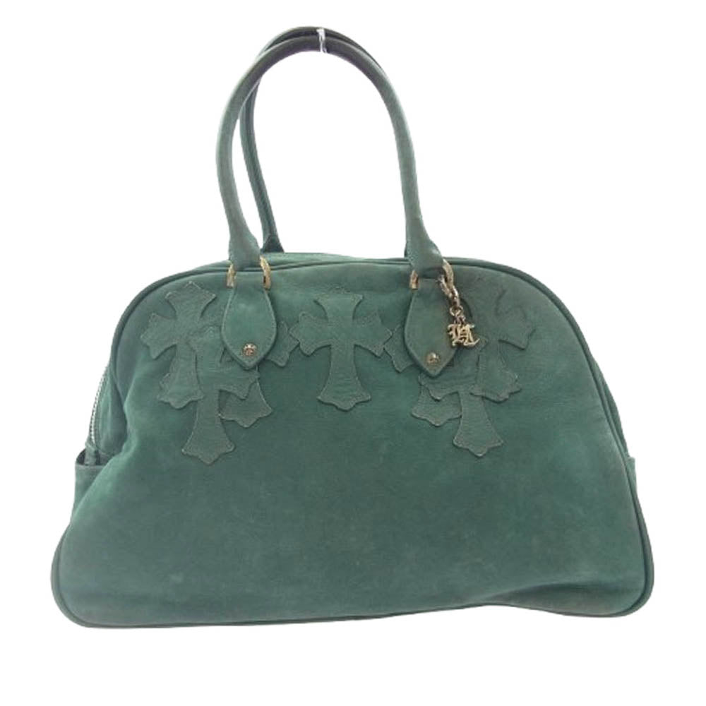 CHROME HEARTS クロムハーツ（原本無） MD GYM ジムバッグ 現行型 CHチャーム付き セメタリークロスパッチ ミディアム ヌバックレザー ボストンバッグ グリーン系【中古】