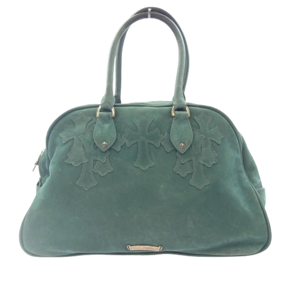 CHROME HEARTS クロムハーツ（原本無） MD GYM ジムバッグ 現行型 CHチャーム付き セメタリークロスパッチ ミディアム ヌバックレザー ボストンバッグ グリーン系【中古】