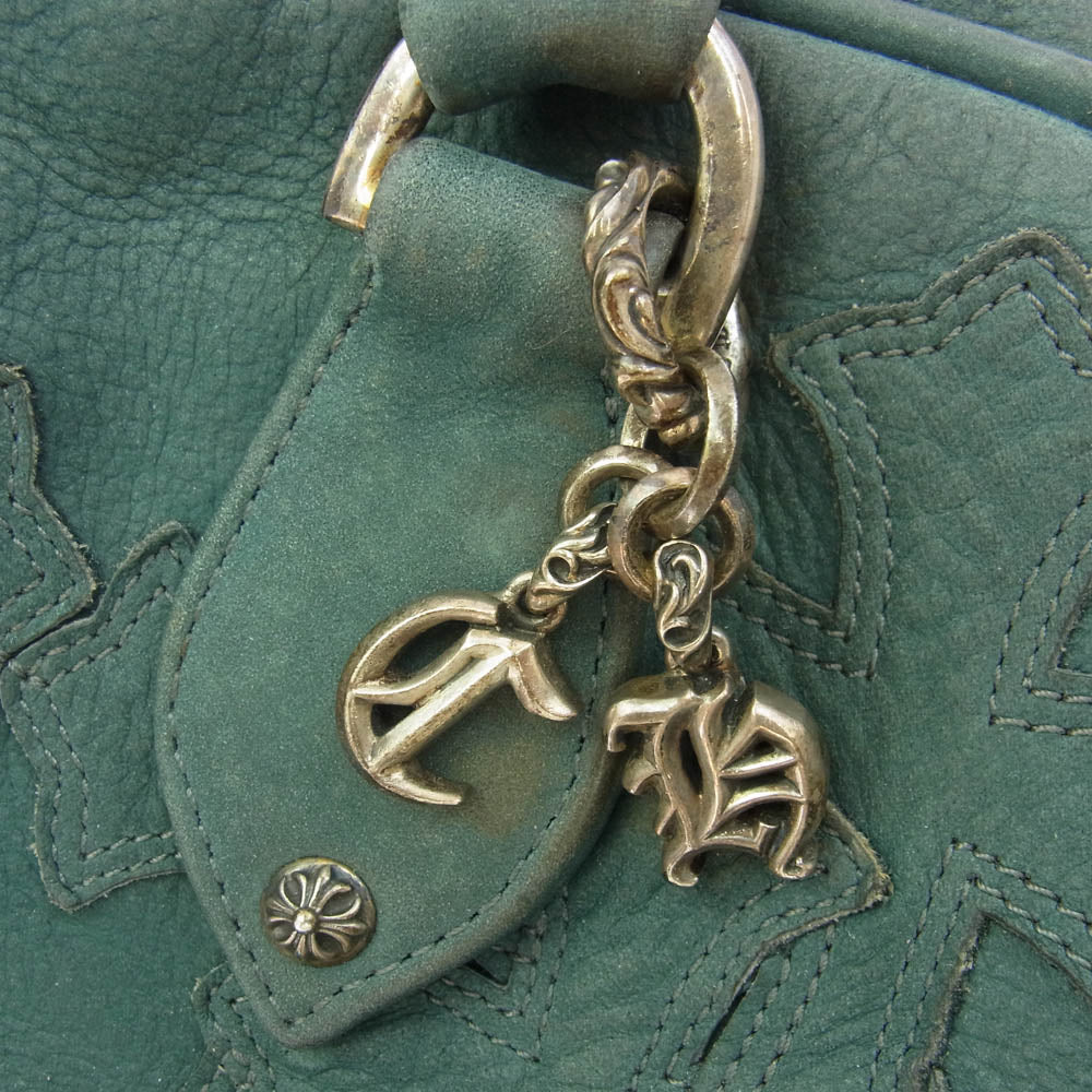CHROME HEARTS クロムハーツ（原本無） MD GYM ジムバッグ 現行型 CHチャーム付き セメタリークロスパッチ ミディアム ヌバックレザー ボストンバッグ グリーン系【中古】