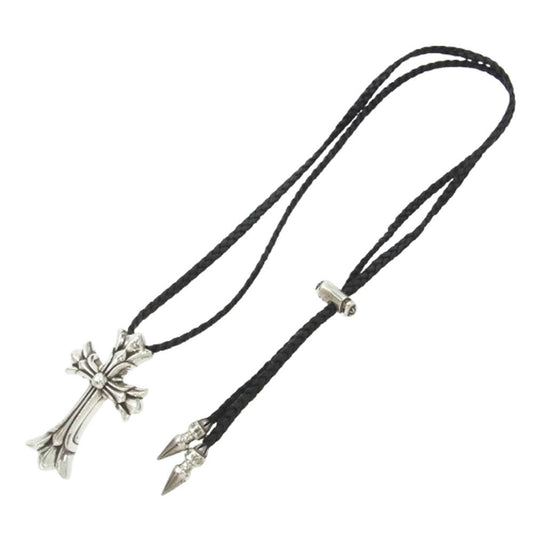 CHROME HEARTS クロムハーツ（原本無） DBL CH CRS LRG ラージダブルCHクロス スパイク レザーブレード レースストッパー ネックレス シルバー系【中古】