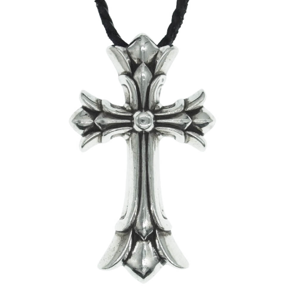CHROME HEARTS クロムハーツ（原本無） DBL CH CRS LRG ラージダブルCHクロス スパイク レザーブレード レースストッパー ネックレス シルバー系【中古】