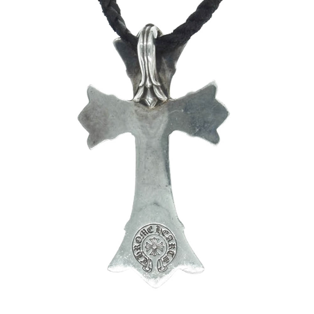 CHROME HEARTS クロムハーツ（原本無） DBL CH CRS LRG ラージダブルCHクロス スパイク レザーブレード レースストッパー ネックレス シルバー系【中古】