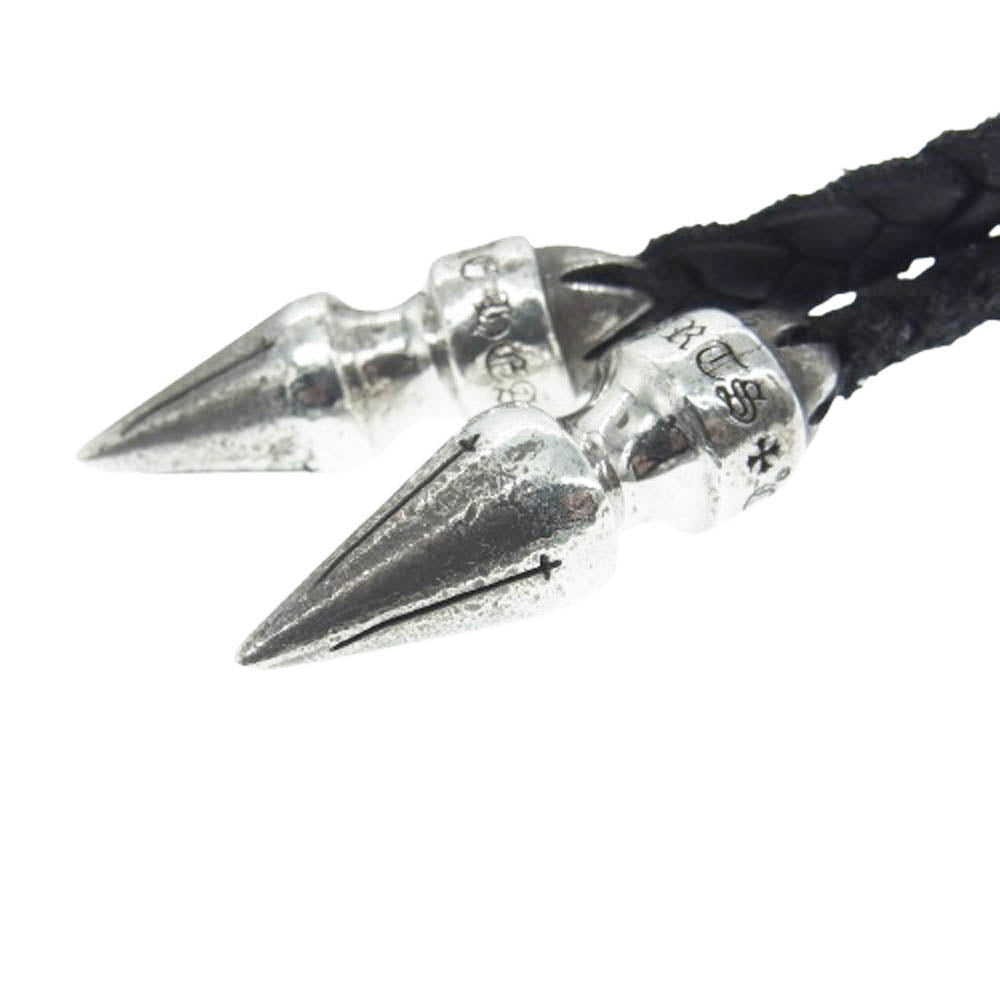 CHROME HEARTS クロムハーツ（原本無） DBL CH CRS LRG ラージダブルCHクロス スパイク レザーブレード レースストッパー ネックレス シルバー系【中古】
