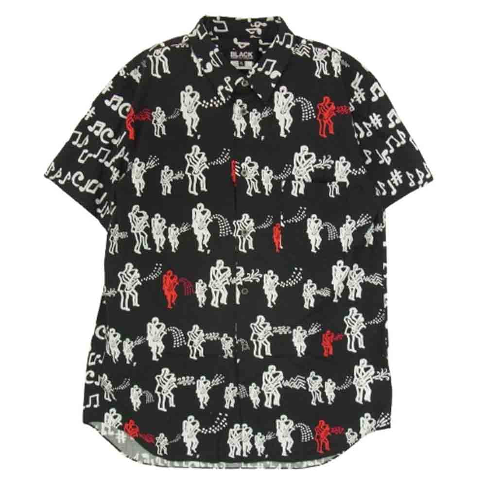 BLACK COMME des GARCONS ブラックコムデギャルソン 17ss 1S-B013 AD2016 音楽隊柄  半袖 音符総柄 S/S  コットン シャツ ブラック系 XL【中古】