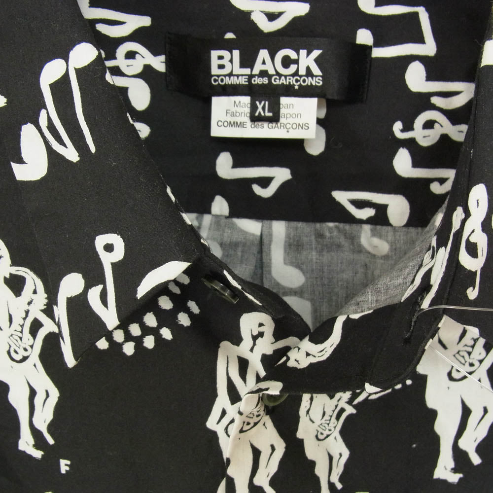 BLACK COMME des GARCONS ブラックコムデギャルソン 17ss 1S-B013 AD2016 音楽隊柄  半袖 音符総柄 S/S  コットン シャツ ブラック系 XL【中古】