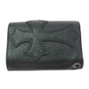 CHROME HEARTS クロムハーツ（原本無） ブラックシンフォニーギャランティ付属 3FOLD WALLET ３フォールド ウォレット ヘビーレザー クロスボタン クロスパッチ ブラック系【中古】