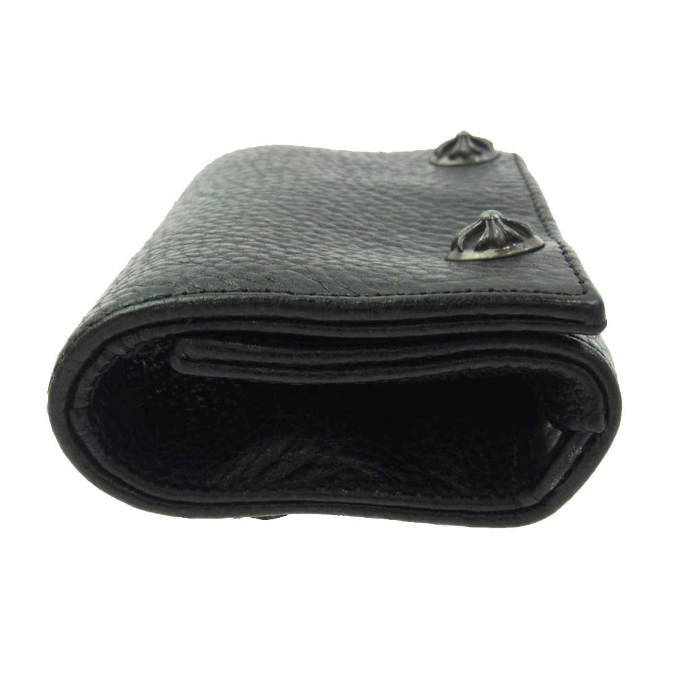 CHROME HEARTS クロムハーツ（原本無） ブラックシンフォニーギャランティ付属 3FOLD WALLET ３フォールド ウォレット ヘビーレザー クロスボタン クロスパッチ ブラック系【中古】