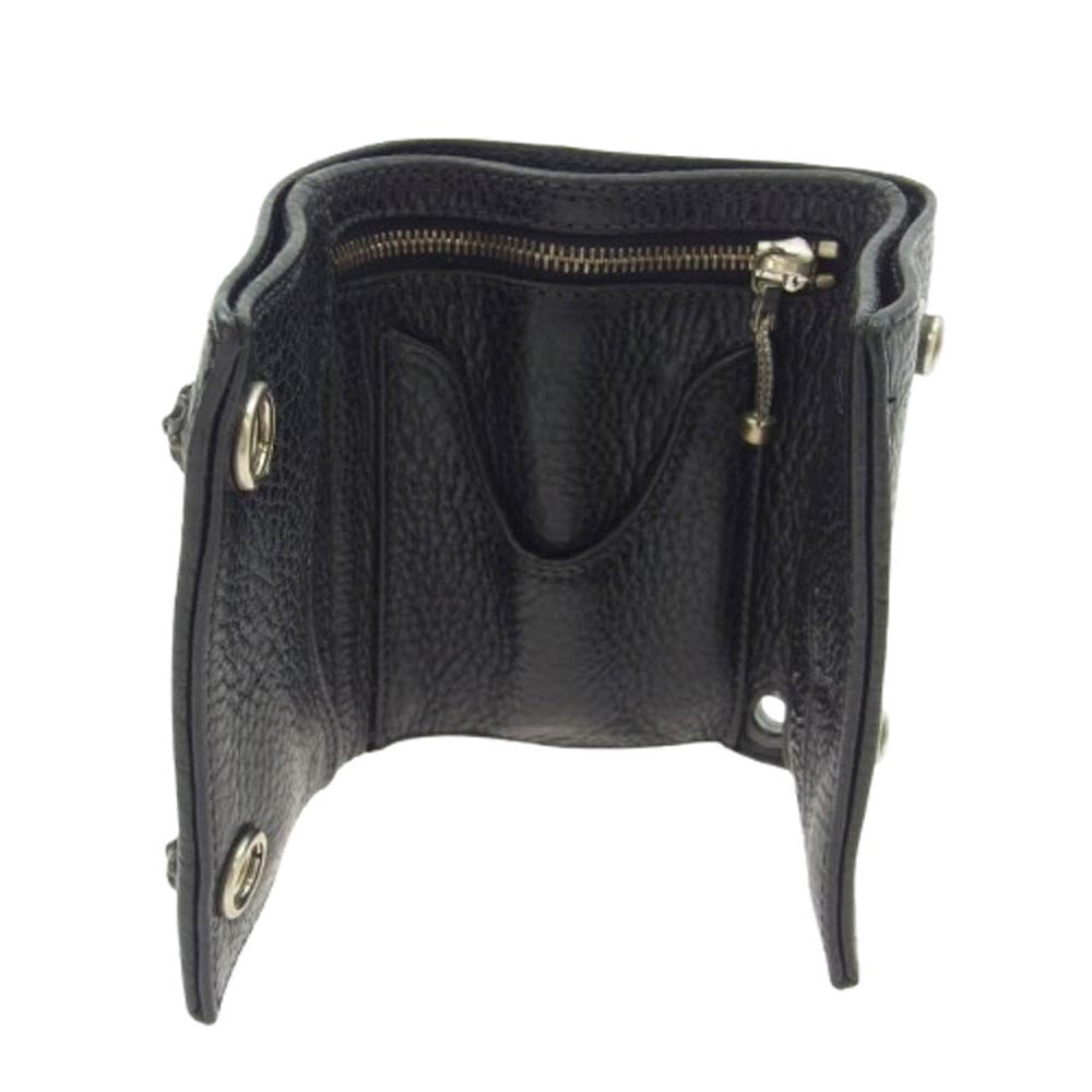CHROME HEARTS クロムハーツ（原本無） ブラックシンフォニーギャランティ付属 3FOLD WALLET ３フォールド ウォレット ヘビーレザー クロスボタン クロスパッチ ブラック系【中古】