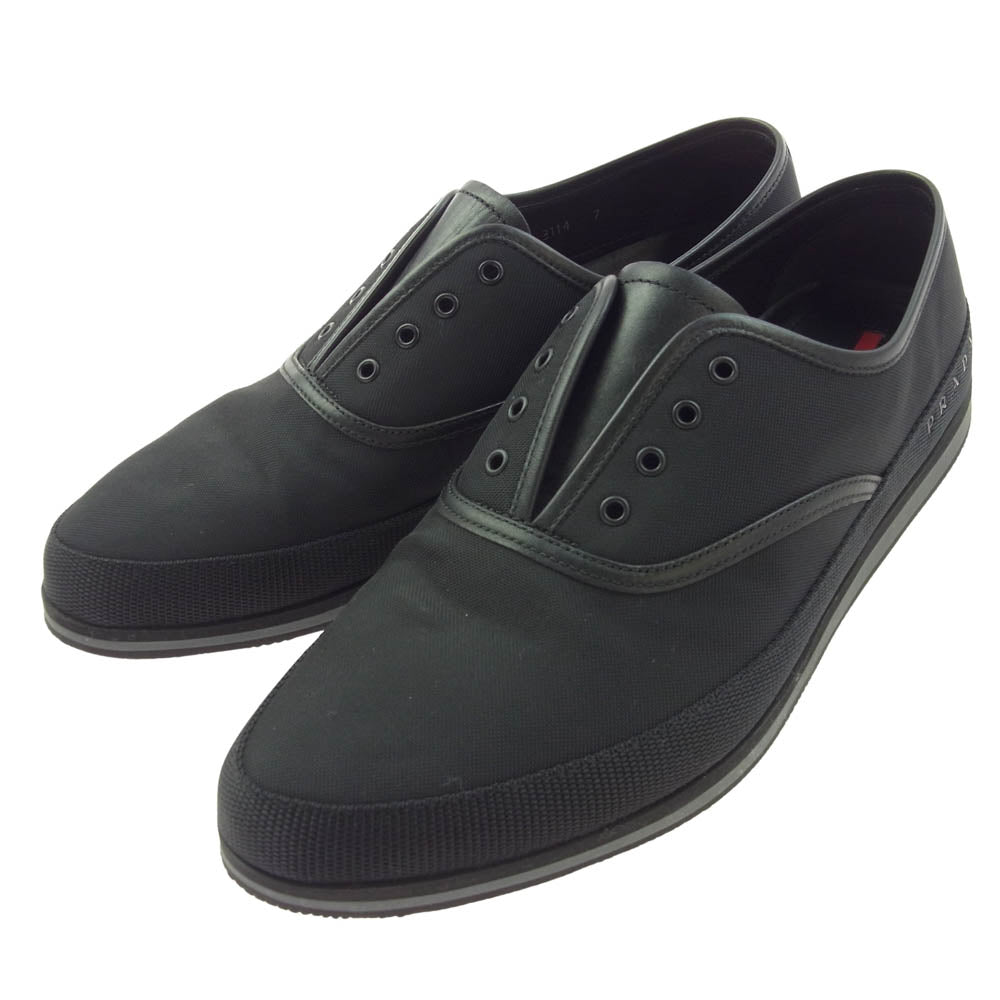 PRADA SPORTS プラダスポーツ 3114 レザー切替 ナイロン ローカットスニーカー ブラック系 4E【美品】【中古】
