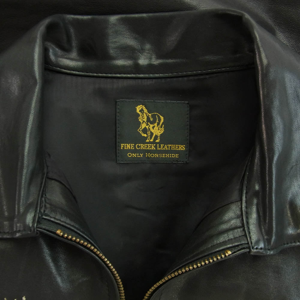 FINE CREEK LEATHERS ファインクリークレザー NORFOLK HORSE HIDE ノーフォーク ホースハイド 刺繍 革ジャン レザー シングル ライダース ジャケット ブラック系 M【中古】