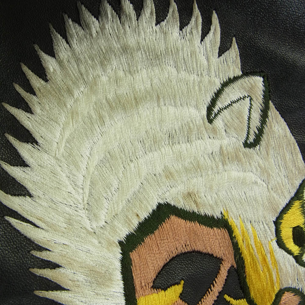 FINE CREEK LEATHERS ファインクリークレザー NORFOLK HORSE HIDE ノーフォーク ホースハイド 刺繍 革ジャン レザー シングル ライダース ジャケット ブラック系 M【中古】