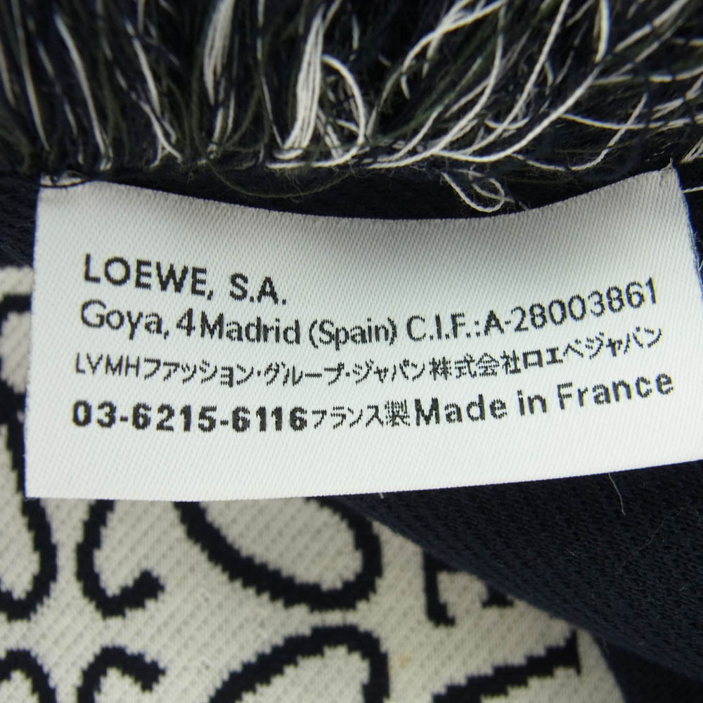 LOEWE ロエベ Anagram アナグラム ロゴ フリンジ マフラー ネイビー系 カーキ系【中古】