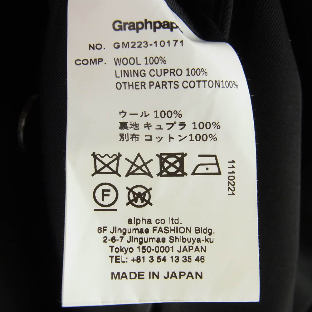 GRAPHPAPER グラフペーパー 22AW GM223-10171 Hard Gabardine Soutien Collar Coat コーデュロイ襟 比翼ボタン ウール ハード ギャバジン ステンカラー コート ブラック系 2【中古】