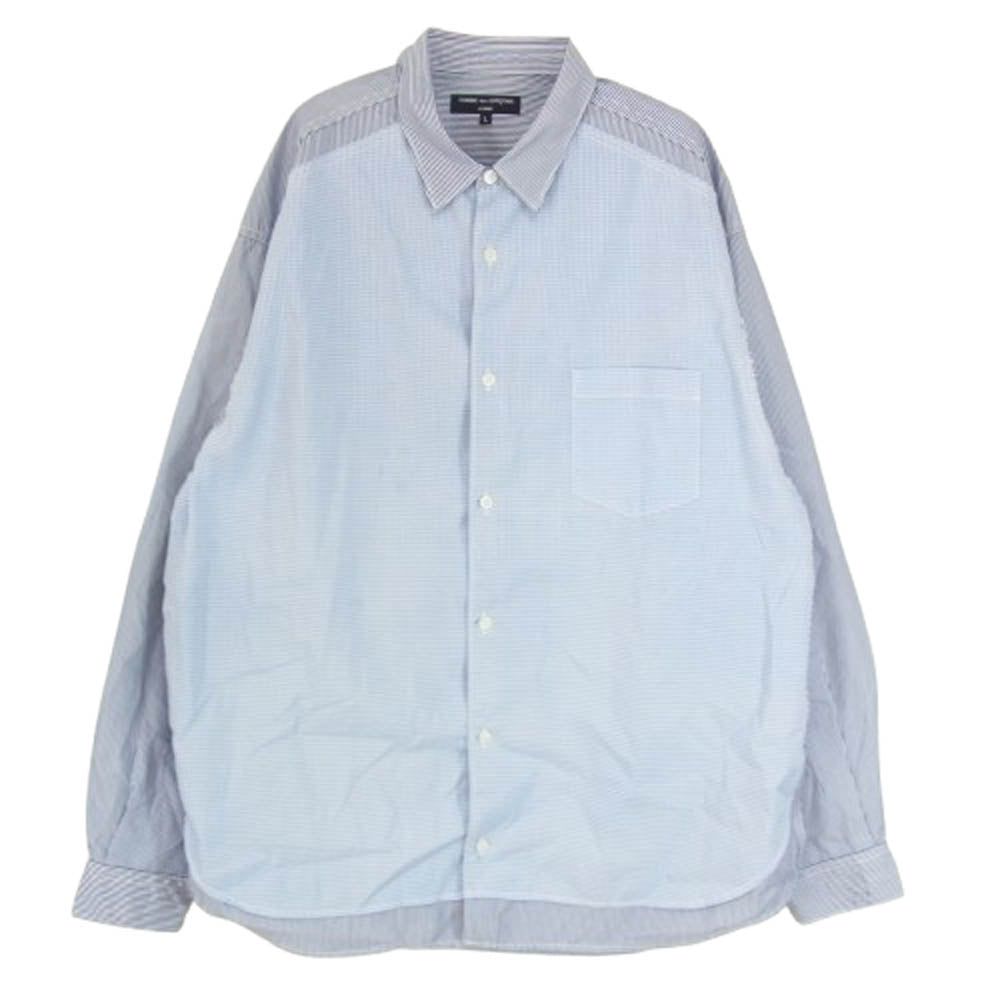 COMME des GARCONS HOMME コムデギャルソンオム 25SS HN-B020 Cotton stripe x cotton check shirt コットン ストライプ チェック 切替 長袖シャツ ブルー系 L【中古】