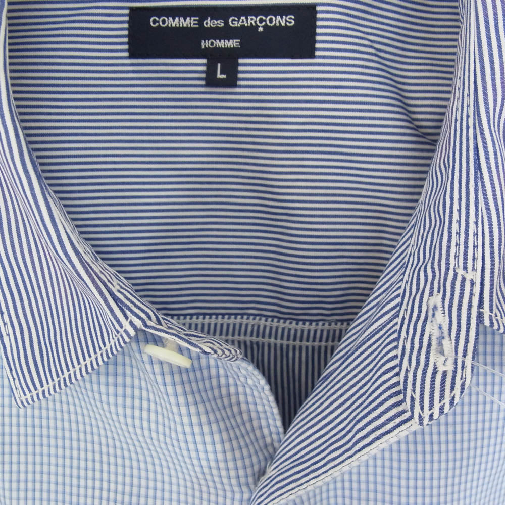 COMME des GARCONS HOMME コムデギャルソンオム 25SS HN-B020 Cotton stripe x cotton check shirt コットン ストライプ チェック 切替 長袖シャツ ブルー系 L【中古】