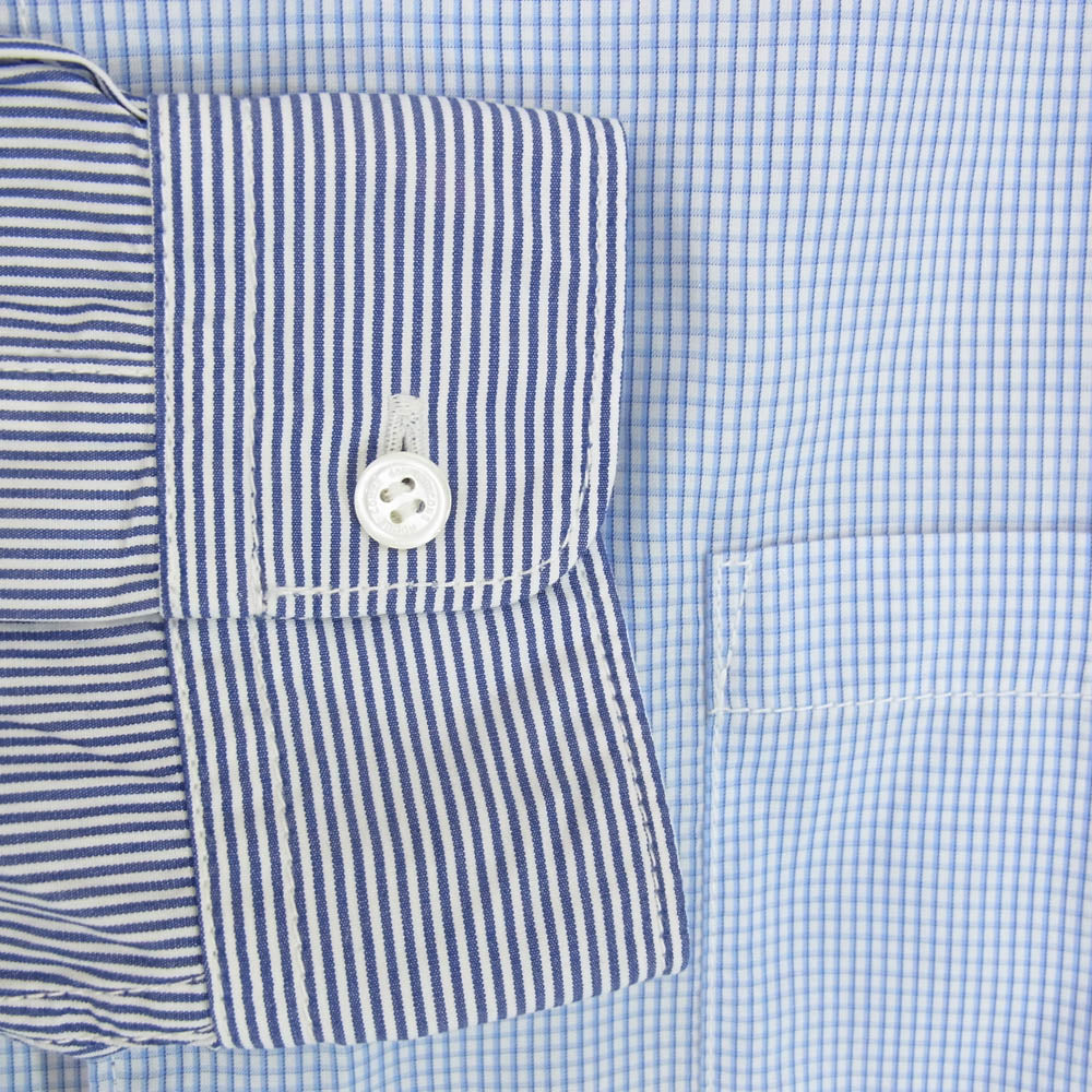 COMME des GARCONS HOMME コムデギャルソンオム 25SS HN-B020 Cotton stripe x cotton check shirt コットン ストライプ チェック 切替 長袖シャツ ブルー系 L【中古】