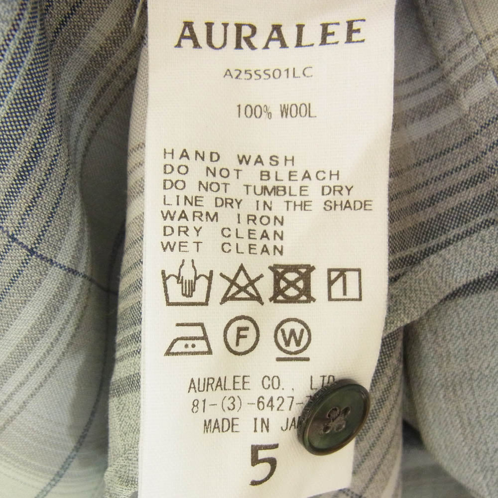 AURALEE オーラリー 25SS A25SS01LC SUPER LIGHT WOOL CHECK SHIRT ライト ウール チェック 長袖 シャツ グレー系 5【美品】【中古】