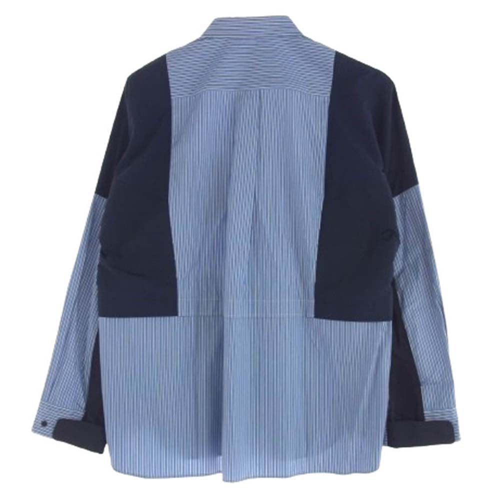 Sacai サカイ 25SS 25-03724M Poplin x Taslan Nylon Shirt BLUE STRIPE×NAVY ストライプ 長袖 切替え シャツ ブルー系 3【極上美品】【中古】