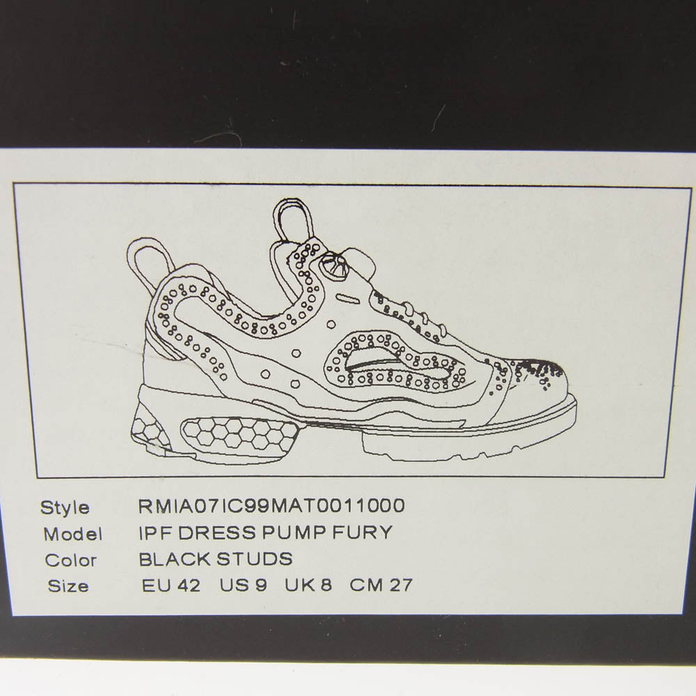 ノワールケイニノミヤ 25SS 3O-K101-051 Reebok リーボック IPF　DRESS PUMP FURY ポンプ フューリー スタッズ スニーカー ブラック系 27cm【極上美品】【中古】