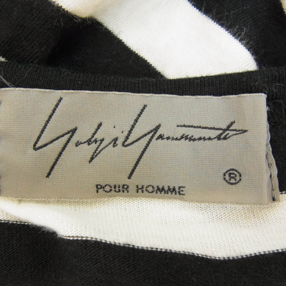Yohji Yamamoto POUR HOMME ヨウジヤマモトプールオム HW-T15-270 ボーダー スタッフ レーヨン 長袖  Tシャツ ブラック系 3【中古】
