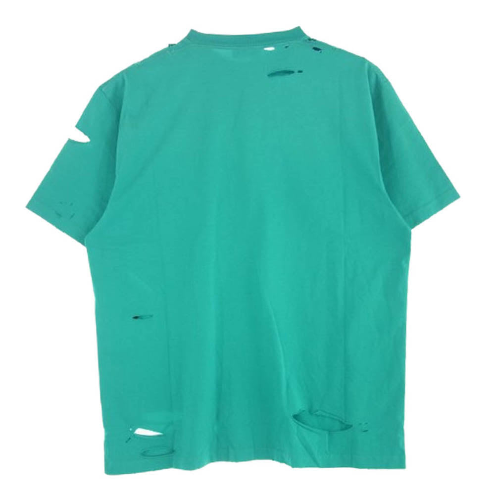 BALENCIAGA バレンシアガ 21SS 651795 TKVB8 国内正規品 Caps Destroyed Flatground Tee デストロイ加工 ロゴ クルーネック Tシャツ ブルーグリーン系 XXS【極上美品】【中古】