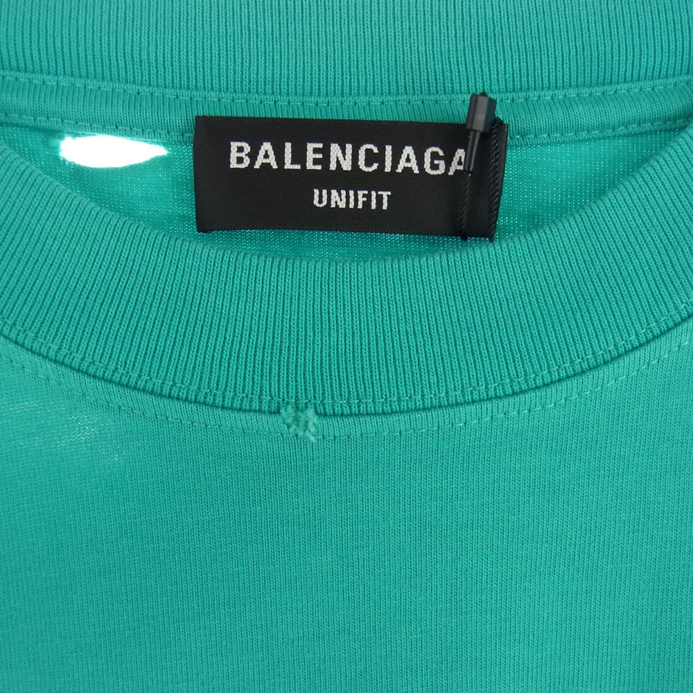 BALENCIAGA バレンシアガ 21SS 651795 TKVB8 国内正規品 Caps Destroyed Flatground Tee デストロイ加工 ロゴ クルーネック Tシャツ ブルーグリーン系 XXS【極上美品】【中古】