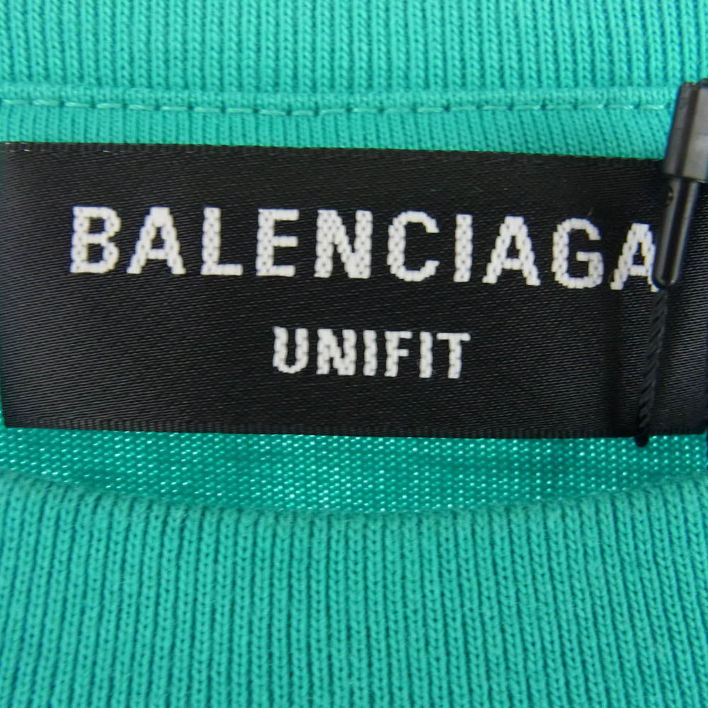BALENCIAGA バレンシアガ 21SS 651795 TKVB8 国内正規品 Caps Destroyed Flatground Tee デストロイ加工 ロゴ クルーネック Tシャツ ブルーグリーン系 XXS【極上美品】【中古】
