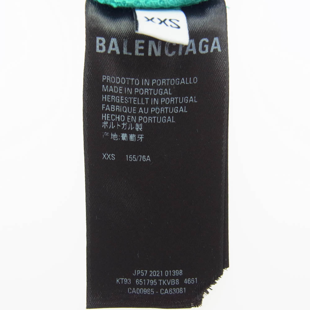 BALENCIAGA バレンシアガ 21SS 651795 TKVB8 国内正規品 Caps Destroyed Flatground Tee デストロイ加工 ロゴ クルーネック Tシャツ ブルーグリーン系 XXS【極上美品】【中古】